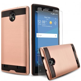 ZTE Zmax 2 Case, 2-Piece Style Hybrid Shockproof Hard Case Cover with [Premium Screen Protector] Hybird Shockproof And Circlemalls Stylus Pen (Rose Gold)